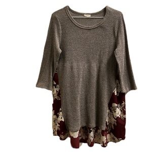 ODDY, 4% Spandex, Multi Colors, Floral Print, Kimono Sleeves, U-Neck Top, XL